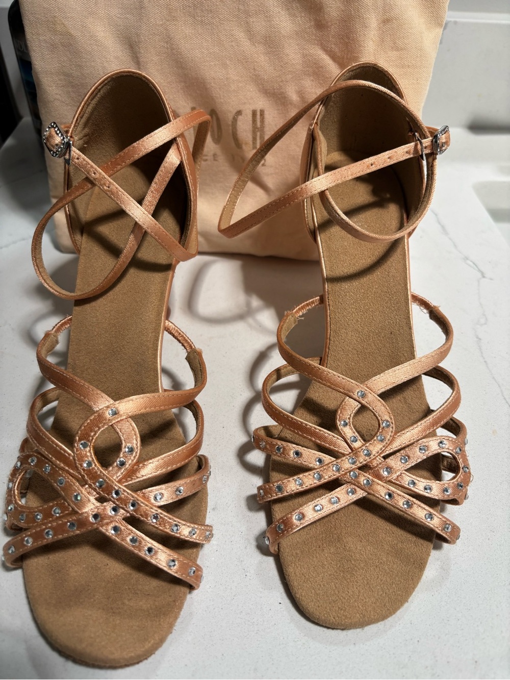 Bloch Ballroom Dance Embellished Strappy Heels in Metallic Peach - Women